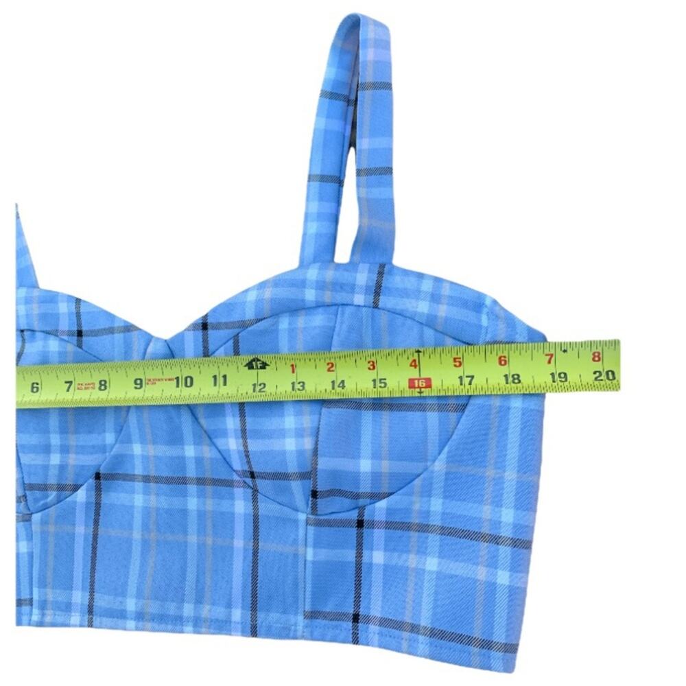 Hesperus Blue Plaid Crop Top XL Y2K Bustier Corset Tank Zip Back Retro Grunge - Picture 3 of 8